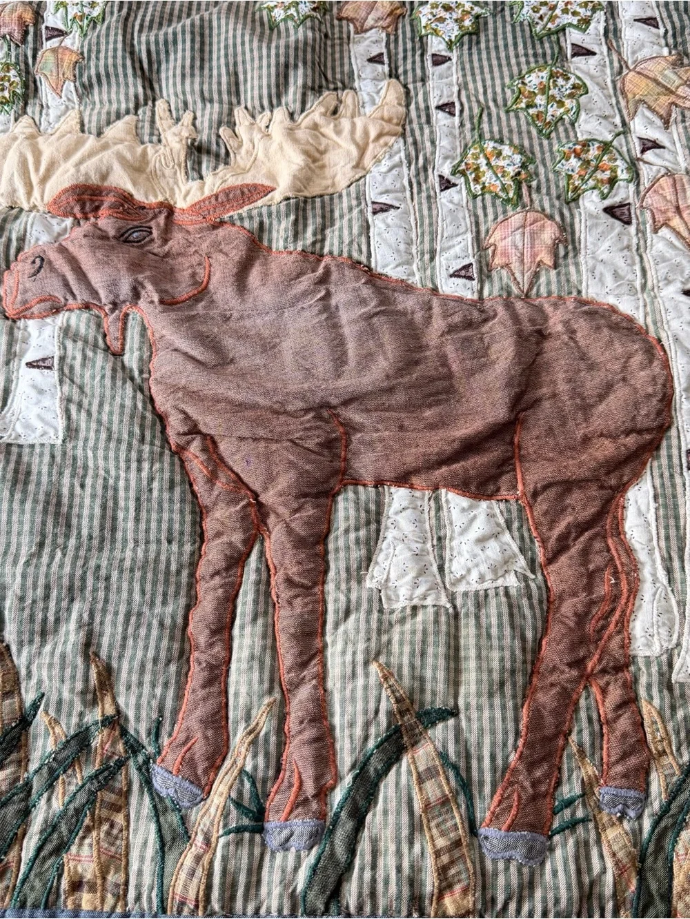Rustic Lodge Moose Duck Applique Quilt 52x62 Cabin Woodland Wildlife Throw